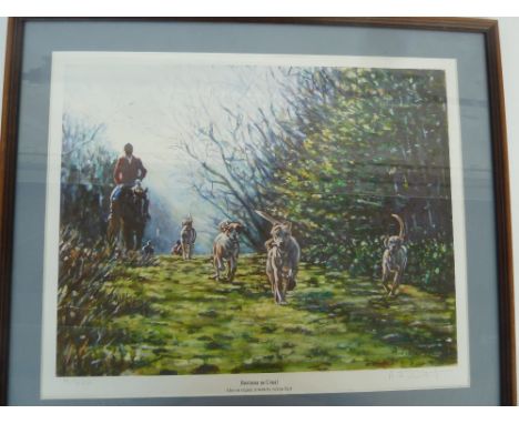 After Adrian Dent, A coloured print 'Buisiness as usual' no. 16/250 37 x 45cm together with a H Alken - Hunting recollections