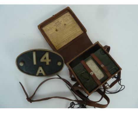 RAILWAY INTEREST - A fibreglas shedplate '14 A'  18cm wide and aMegger Circuit Testing Ohmmeter by Evershed & Vignoles Ltd in