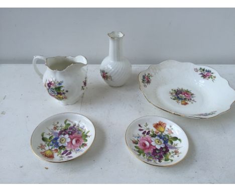 A small selection of fine bone china items from Aynsley “Howard Spray” including a jug, a small vase 13 cm, a bowl and two sm