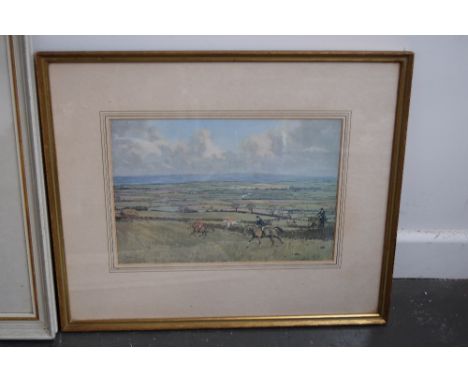 A framed Peter Biegel print of the Belvoir vale 23 x 34cm; together with another framed print titled 'The Huntsman' (GD Armou