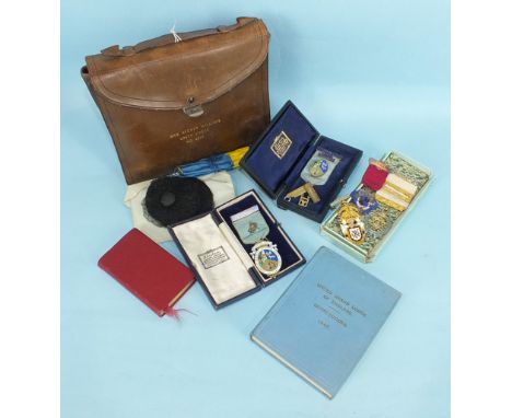 Woxendon Lodge No. 5672, a silver gilt and enamel founder's jewel in case by Bladon, London, a silver gilt and enamel past ma