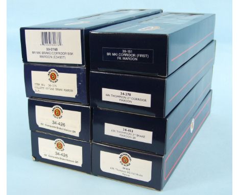 Bachmann OO gauge, eight BR maroon coaches, all boxed, (8).