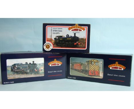 Bachmann OO gauge, locomotives Ivatt Tank BR late crest, 57xx 7702 GWR green and a 04 diesel shunter D2282, plain BR green, a
