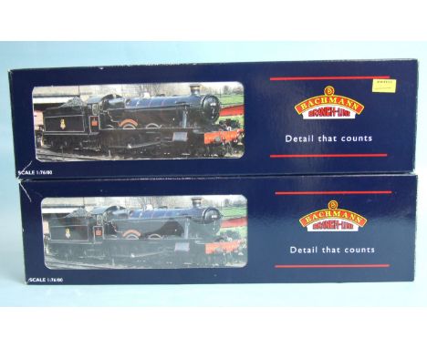 Two Bachmann OO gauge Modified Hall BR 4-6-0 locomotives and tenders: "Wraysbury Hall" no.6969 and "Soughton Hall" no.6962, b