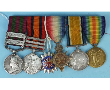 A group of five medals awarded to J E Birch, Royal Fusiliers: Indian General Service Medal 1895-1902 with Tirah 1897-98 and P