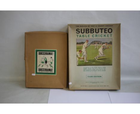 A BOXED CLUB EDITION SUBBUTEO OO SCALE TABLE CRICKET, together with a vintage Soccerama game