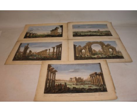 FIVE HAND COLOURED ENGRAVINGS PRINTED FOR ROBERT SAYER, CARRINGTON BOWLES AND ROBERT WILKINSON, entitled 'Ruins of Balbec Nor