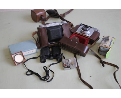 AN ENSIGN SELFIX 12-20 FOLDING CAMERA, along with Ilford Sportsman camera and various accessories etc. together with a set of