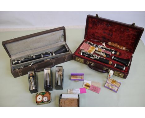 A SELMER CASED CLARINET in fitted case with extra reeds etc., together with another cased clarinet A/F and assorted accessori
