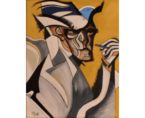 Gerald Hucks (British, b. 1942)
Untitled man in hat with cigarette, 2022/23
Oil on canvas
Signed front &amp; back
Framed
Meas