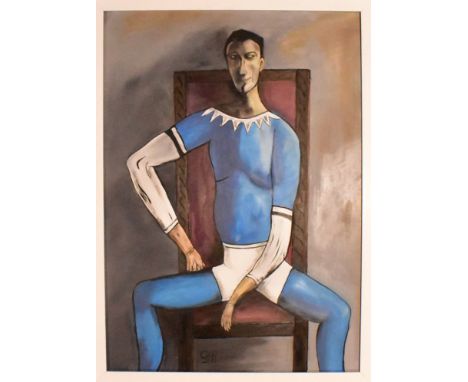 Gerald Hucks (British, b. 1942)
Untitled jester, 2022/23
Oil on board
Signed front &amp; back
Framed
Measures approx. 59cm x 