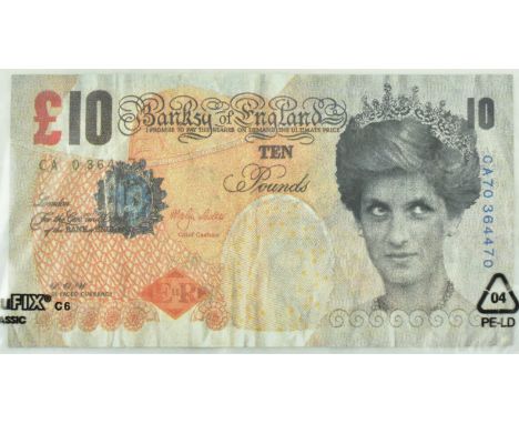 Banksy (British, b 1993)
Princess Diana Imitation Ten Pound Note
Offset lithograph print on paper
Comes with certificate of a