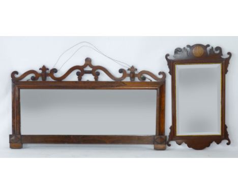 A Regency rosewood overmantel mirror, and a 19th century mahogany fretwork wall mirror