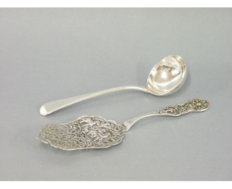 A Dutch silver slice, and a George III silver sauce ladle