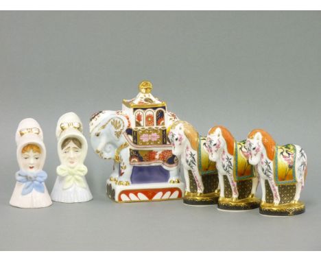 Six Royal Worcester 'Connoisseur Collection' snuffers, Chinese Year of the Horse, Nelson elephant, young girl 275/600, old la