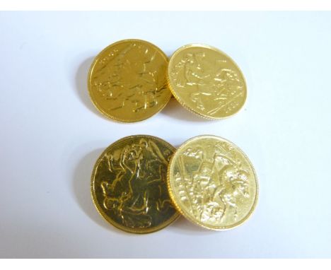 A pair of gold chain link cufflinks, composed of four half sovereigns, two dated 1902 and two dated 1911