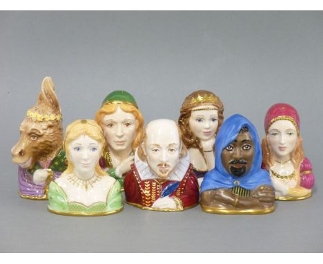 Seven Royal Worcester 'Connoisseur Collection' Shakespeare character snuffers, Othello, Bottom, Desdemona, Juliet, Romeo, Tit
