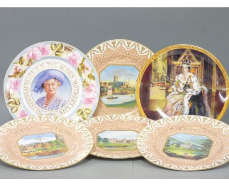 Four Royal Worcester Chamberlain views, Malvern Priory, Worcester Cathedral, Witley Court, Worcester River scene, and three f