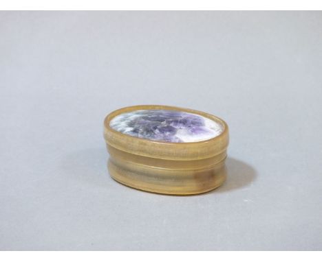 A Blue John mounted horn snuff box, 5.5cm wideEx Richard Temple Collection no 256A