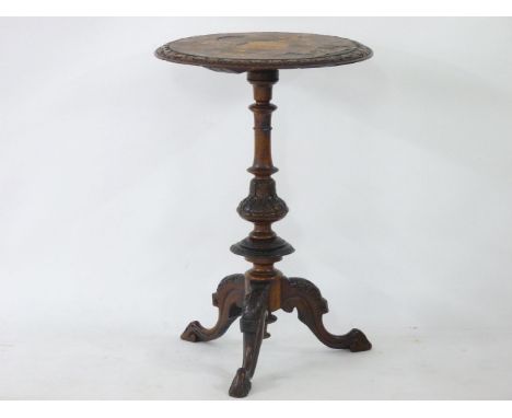 A Victorian walnut and marquetry inlaid lamp table, and a Victorian stool