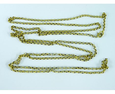 A gold belcher link guard chain, tested as approximately 18ct gold, with a rolled gold bolt ring, 12.0g approximately