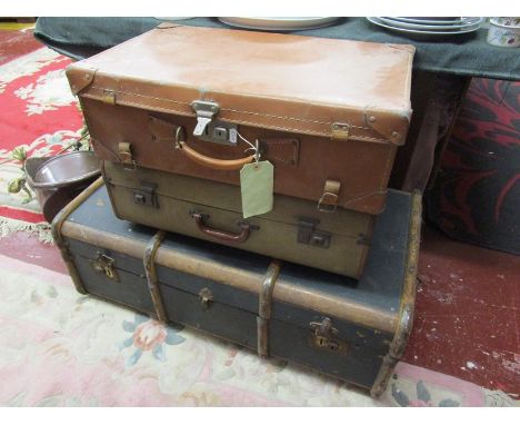 Steamer trunk &amp; 2 vintage suitcases
