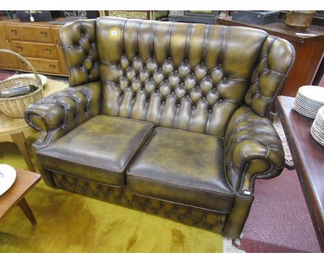 Leather button back 2 seater sofa