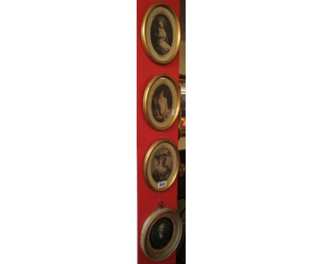 4 black &amp; white oval portrait prints