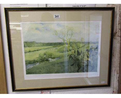 L/E signed print - Hunting scene with blind stamp by Lionel Edwards