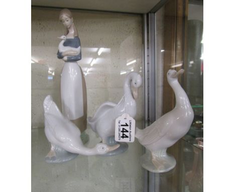 3 Lladro Nao geese &amp; lady figure