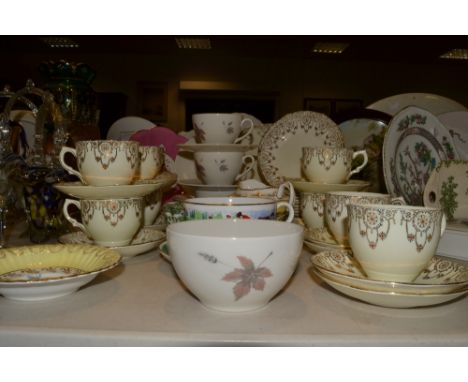 Teaware - a Salisbury six-setting tea service, decorated with gilt swags on a magnolia ground, comprising bread plate, teacup