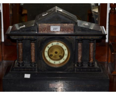 A Victorian slate architectural mantel clock(faults)