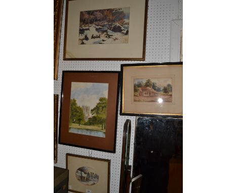 English School (19th century)
Rustic Barn
watercolour, 14cm x 23cm; another;  English School, Worcester by the River
signed, 