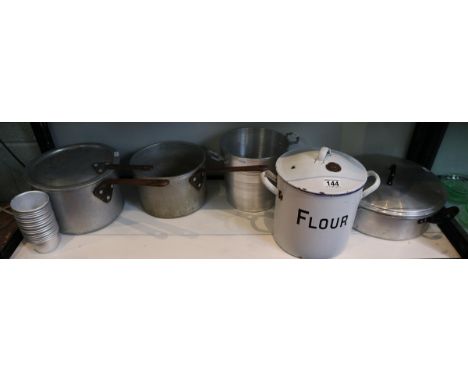 Collection of metalware to include enamel flower bin