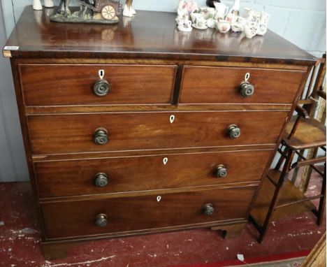 Mahogany inlaid chest of 2 over 3 drawers on bracket feet - Approx W: 109cm D: 57cm H: 107cm