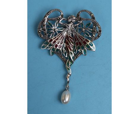 Silver enamel fairy brooch / pendant