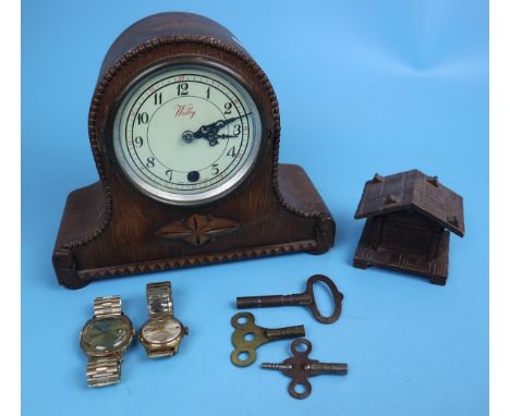 2 vintage wrist watches, a Welby mantle clock in working order and an inkwell