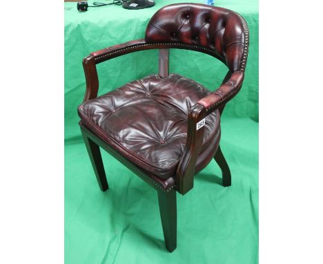 Mahogany framed leather button-back library tub chair