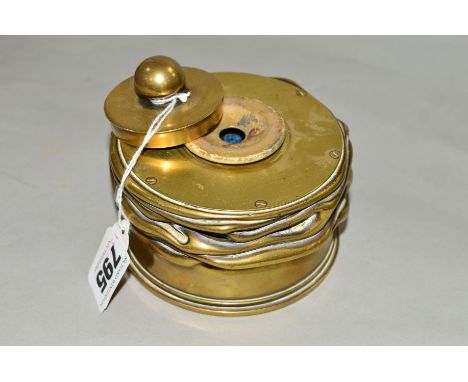 TRENCH ART, an inkwell complete with glass liner made from a compressed eighteen pounder brass shell case