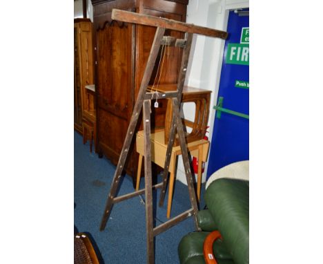 TWO STAINED FOLDING ARTISTS STANDS together with an artist easel (3)