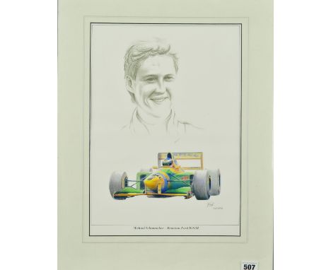 SIMON TAYLOR 'MICHAEL SCHUMACHER-BENETTON FORD B193B', a limited edition print 225/850, signed in pencil, mounted, unframed, 