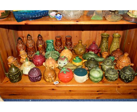 A COLLECTION OF FACE POTS, STORAGE JARS etc, to include Carltonware 'Horse Radish' and 'Red Cabbage', Sylvac 'Lard', 'Tomato'