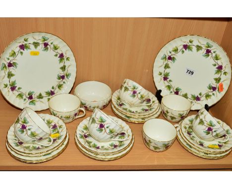 ROYAL WORCESTER 'BACCHANAL' TEAWARES, to include two cake plates, sugar bowl, seven cups, eight saucers and eight side plates
