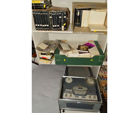 A REVOX G36 STEREO REEL TO REEL PLAYER, and three trays of pre recorded and recordable tape reels (PAT pass player working re