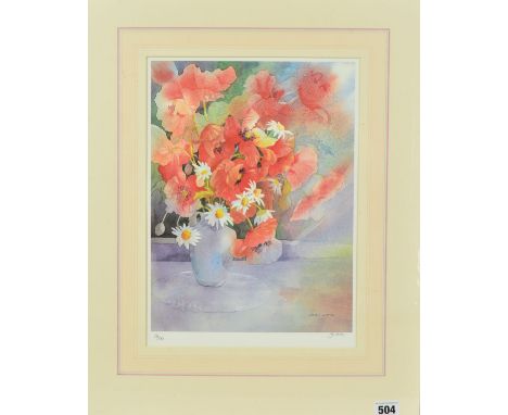 JANET WHITTLE 'POPPIES', a limited edition print 79/300, signed in pencil, mounted, unframed, approximate size 35cm x 26cm (A