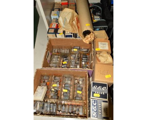 THREE BOXES OF OVER SIXTY BOXED VINTAGE VACUUM TUBES (THERMIONIC VALVES), and over eighty unboxed valves from makers includin