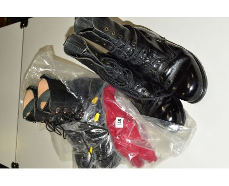 TWO PAIRS OF BRITISH ARMY BLACK COMBAT LEATHER BOOTS, both size 9, one pair has been highly bulled for parade wear etc, both 