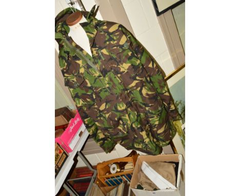 MENS ARMY COVERALL, both paint stained, size 190/108, together with green wool gloves, white parade canvas belt, Army issue c