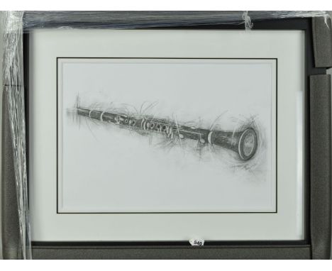 PENNY WARDEN 'CLARINET II',  a charcoal study of a musical instrument, signed in pencil, mounted, framed and glazed, approxim