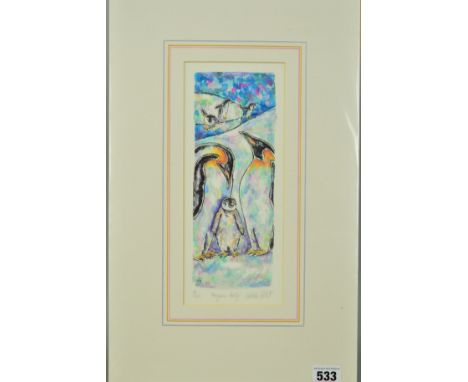 NATALIE COLLETT 'PENGUIN PARTY', a limited edition print 17/200, signed and titled in pencil, mounted, unframed, approximate 
